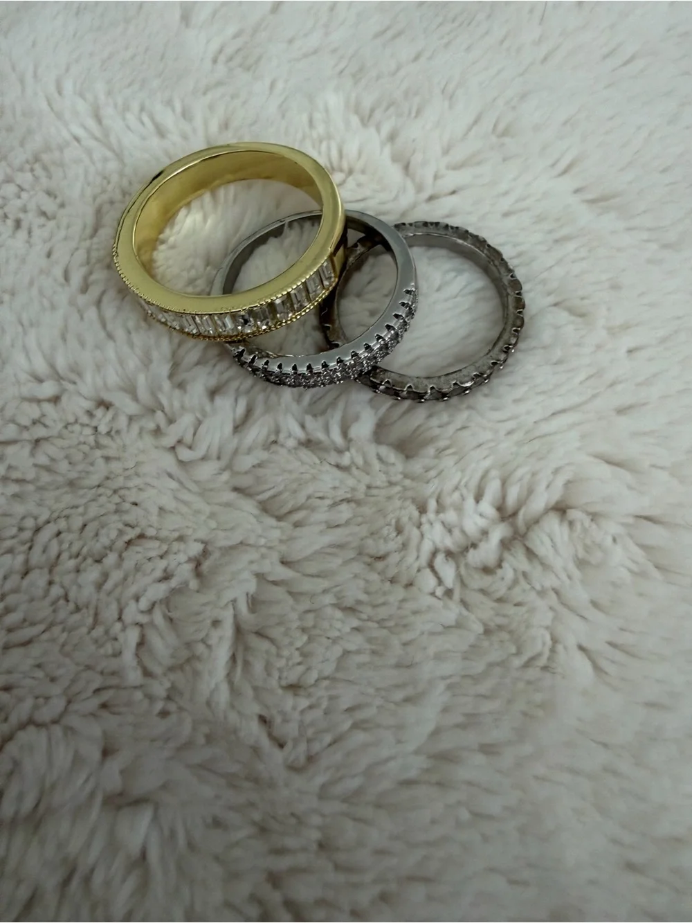 Amazon Two-Tone Crystal Eternity Rings — Gold and Silver